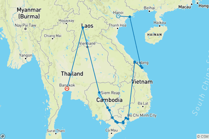 Carte du circuit Grand Tour d'Indochine 2025-2026