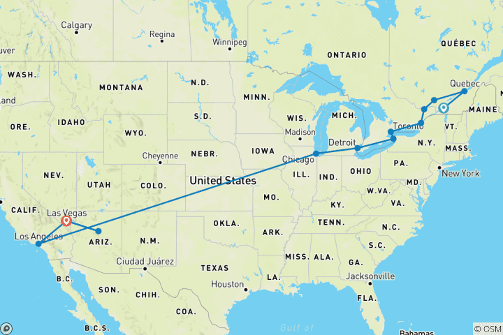 Kaart van Canadese hoofdsteden – met Chicago & de westkust