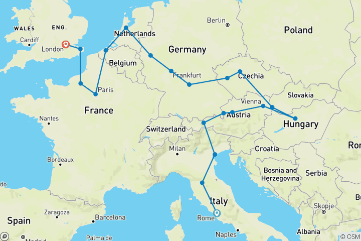 Map of European Dance (20 destinations)