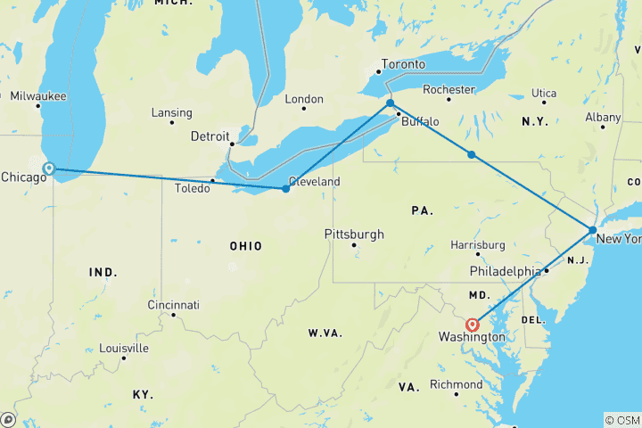 Map of Chicago, Niagara and New York end Washington