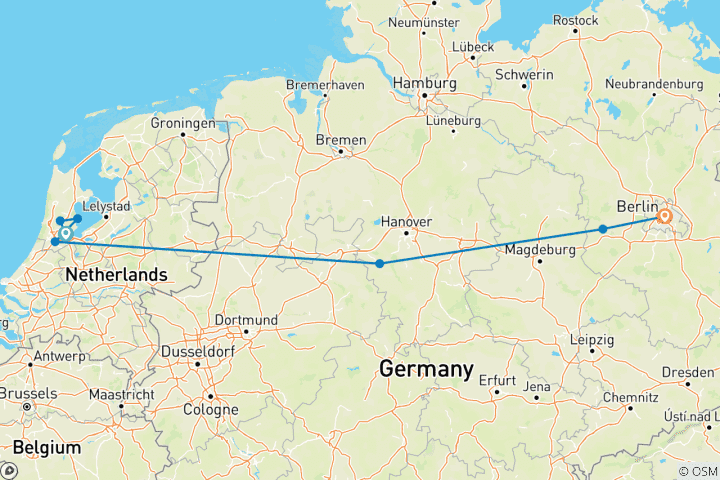 Carte du circuit Amsterdam et Berlin (7 destinations)