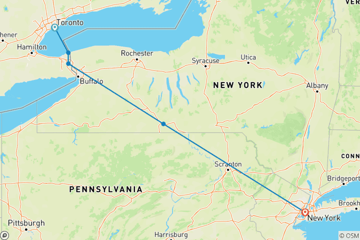 Carte du circuit Toronto, Niagara et New York