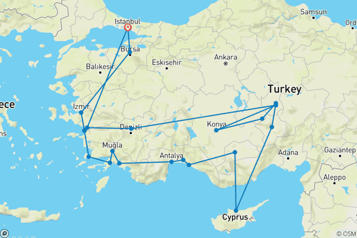 Karte von Trauhafte Ägäis (24 Destinationen)