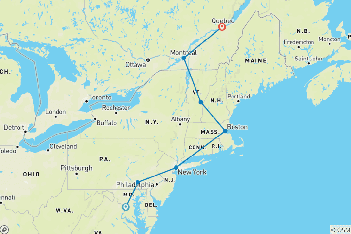 Map of Touring the East Coast from Washington (7 destinations)