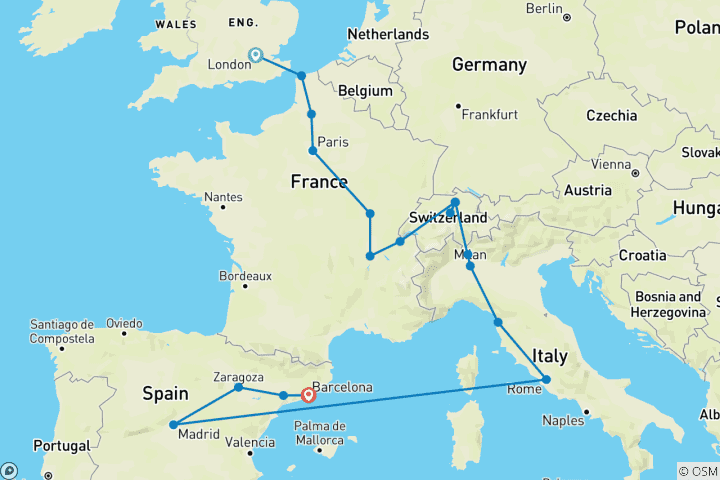 Carte du circuit L'Europe spectaculaire avec Barcelone