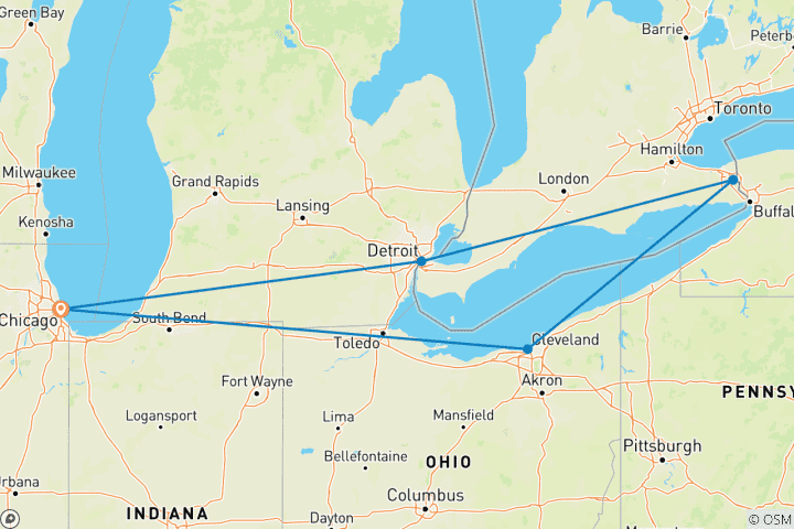 Carte du circuit Chicago et Niagara ROT