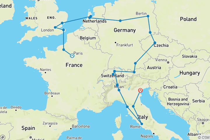 Karte von Große Europa-Tour (23 Destinationen)