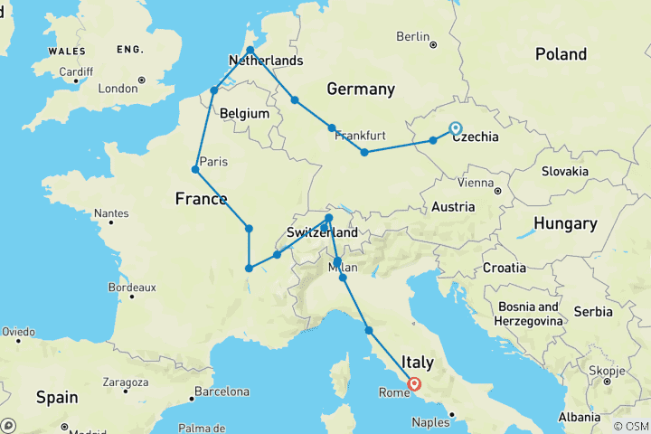 Karte von Begehrtes Europe (19 Destinationen)