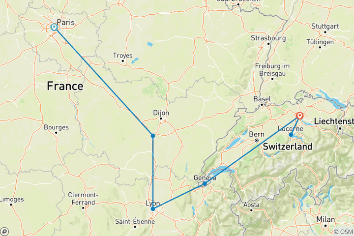 Map of French and Swiss Spirit (7 destinations)