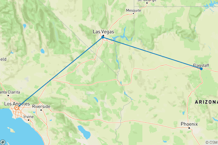 Map of Los Angeles, Las Vegas, and the Grand Canyon, Ending in LAX (5 destinations)