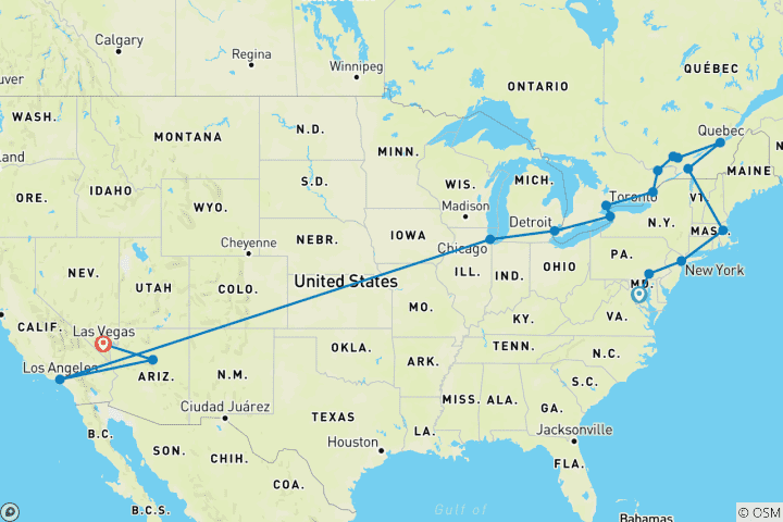 Map of From Washington to Las Vegas (17 destinations)