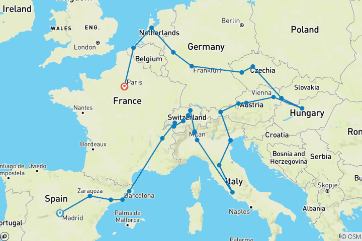 Carte du circuit Grande découverte (33 destinations)