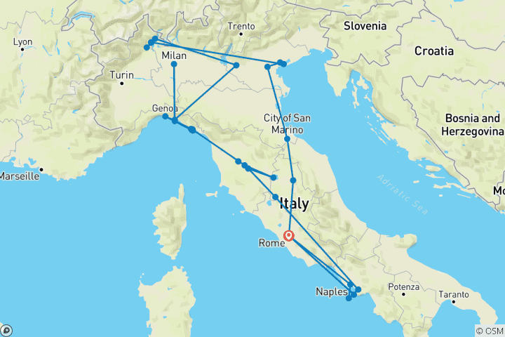 Map of Golden Italy (44 destinations)