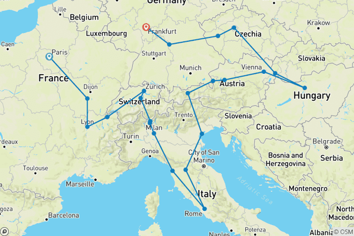 Kaart van Ongelooflijk Europa (23 bestemmingen)