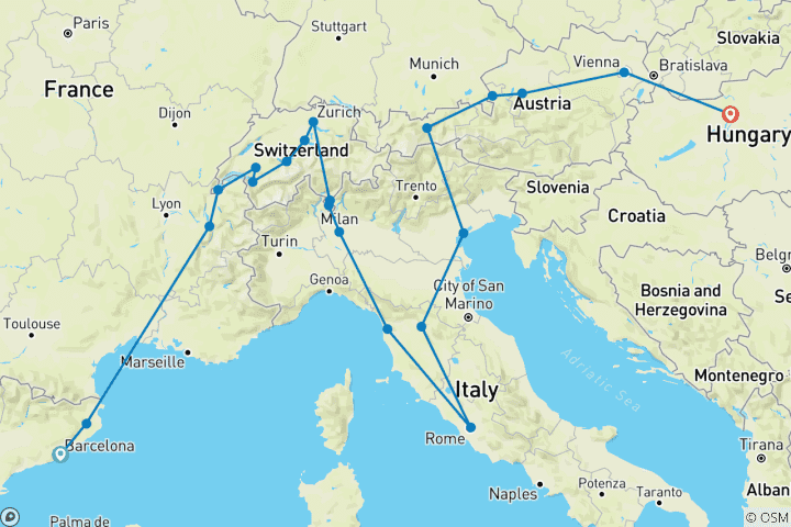 Map of Magical Europe with Budapest (21 destinations)