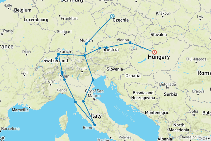 Carte du circuit Une fois dans la vie (18 destinations)