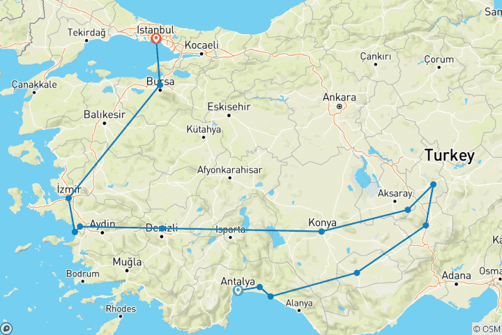 Map of The Turkish Tour (including Izmir)