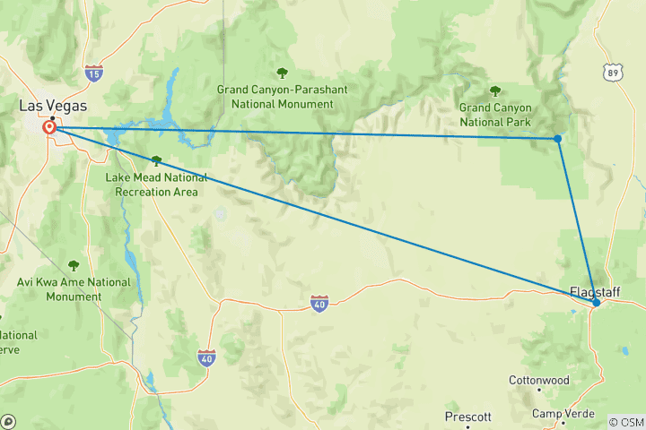 Map of Special Las Vegas with Grand Canyon (4 destinations)