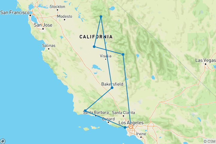 Map of Yosemite and Giant Sequoia Excursion (8 destinations)