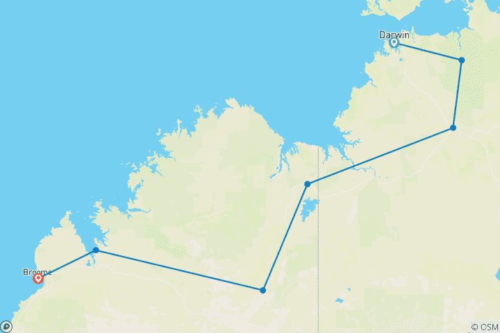 Map of Top End and Kimberley Spectacular 2025 - 13 Days (including Derby)