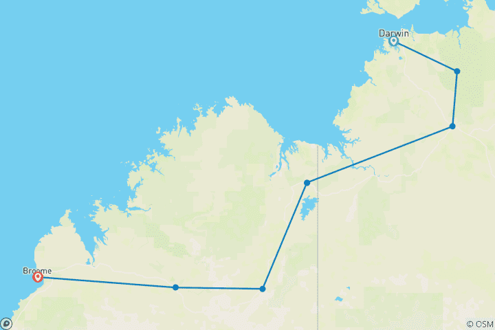 Map of Top End & Kimberley Spectacular 2025 - 13 Days