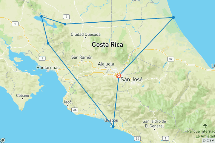 Map of Costa Rica Encompassed - 14 days