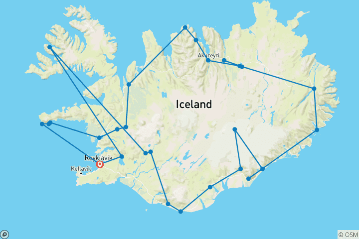 Kaart van Klassiek IJsland Highlights - 8 dagen