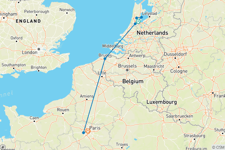 Map of Amsterdam and Paris (including Versailles)