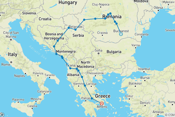 Map of Balkan Capitals