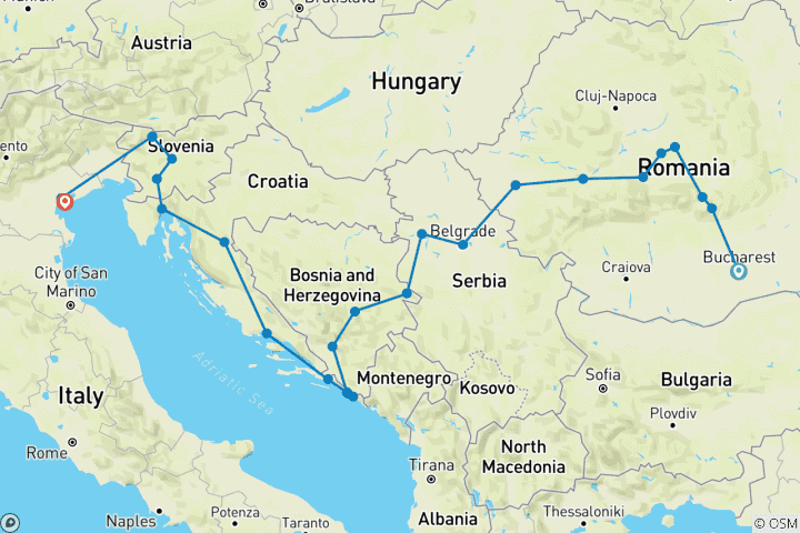 Carte du circuit Des Balkans étonnants (26 destinations)