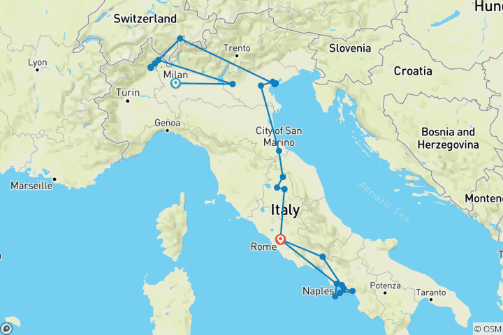 Carte du circuit Tout savoir sur l'Italie (25 destinations)