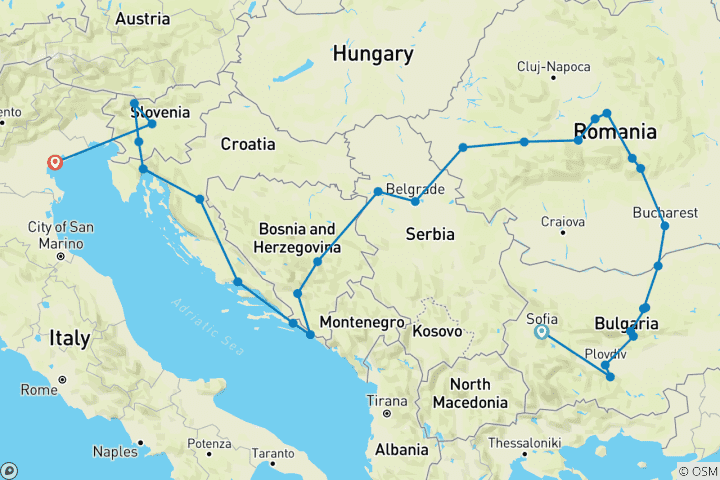 Map of Balkanic Miracle (29 destinations)