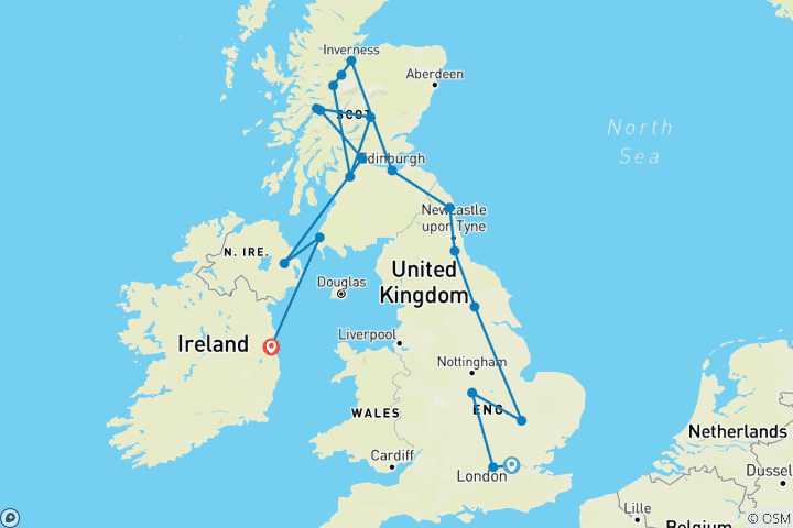 Carte du circuit Jeunesse Aonghus (19 destinations)