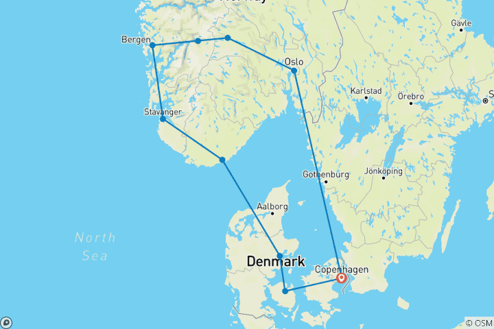 Carte du circuit Scandinavie rêvée (10 destinations)