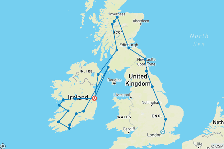 Map of England, Scotland and Ireland end Dublin