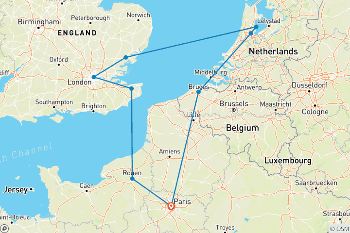 Map of European Triangle ROT (9 destinations)