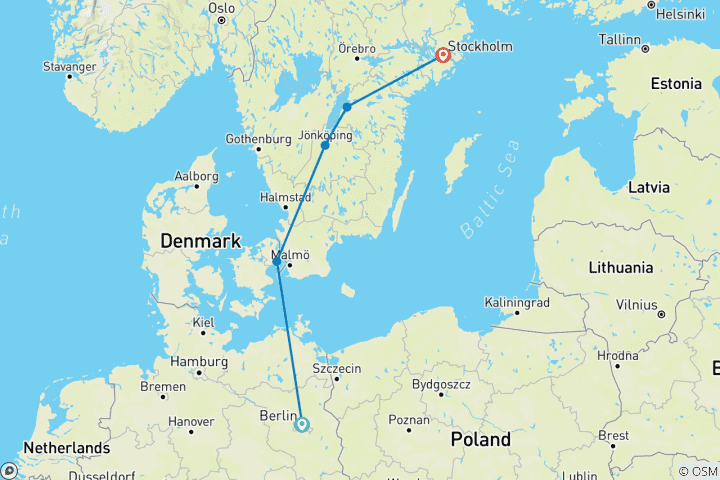 Carte du circuit Explorer Berlin jusqu'à Stockholm