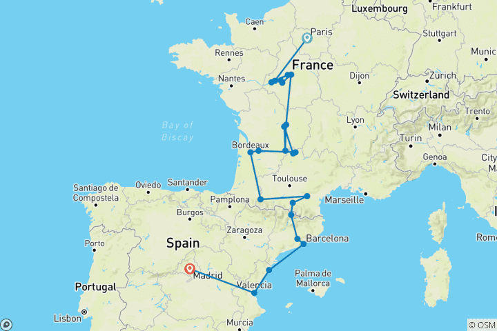 Map of France and Spain (including Foix)