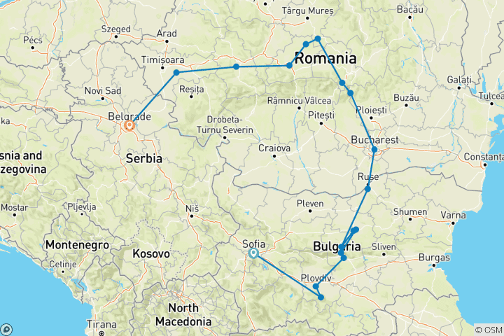 Carte du circuit De Sofia à Belgrade (18 destinations)