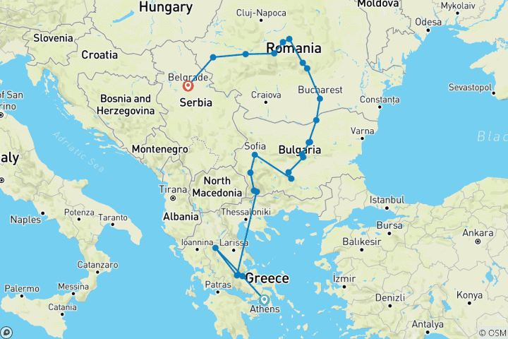 Carte du circuit D'Athènes à Belgrade (24 destinations)