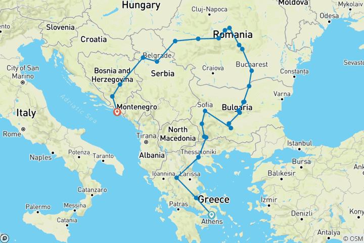 Carte du circuit D'Athènes à Dubrovnik (28 destinations)