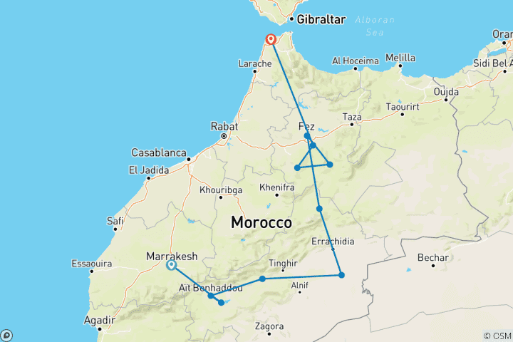 Map of From Marrakesh to Tangier (11 destinations)