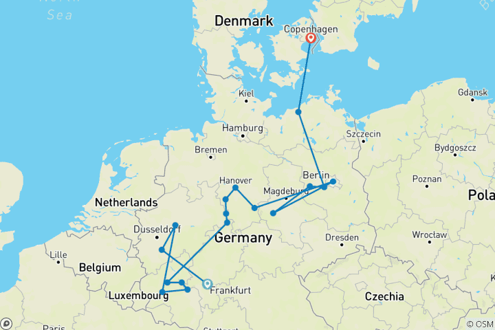 Kaart van Duitse Trek eind Kopenhagen (18 bestemmingen)