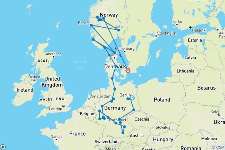 Carte du circuit L'Allemagne et la Scandinavie terminent Copenhague (35 destinations)