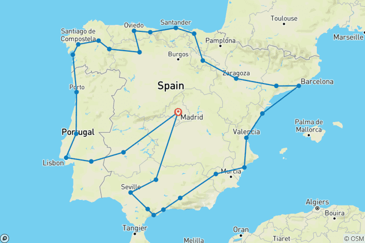 Karte von Große iberische Rundreise (30 Destinationen)