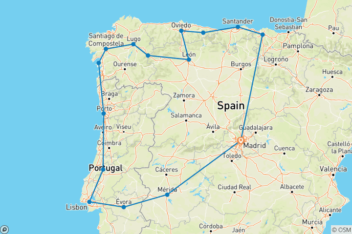 Map of Iberian Triangle (16 destinations)