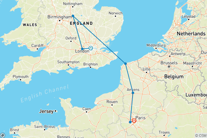 Carte du circuit De Londres à Paris