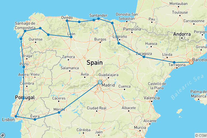 Map of Iberian Triangle with Barcelona (including Merida)