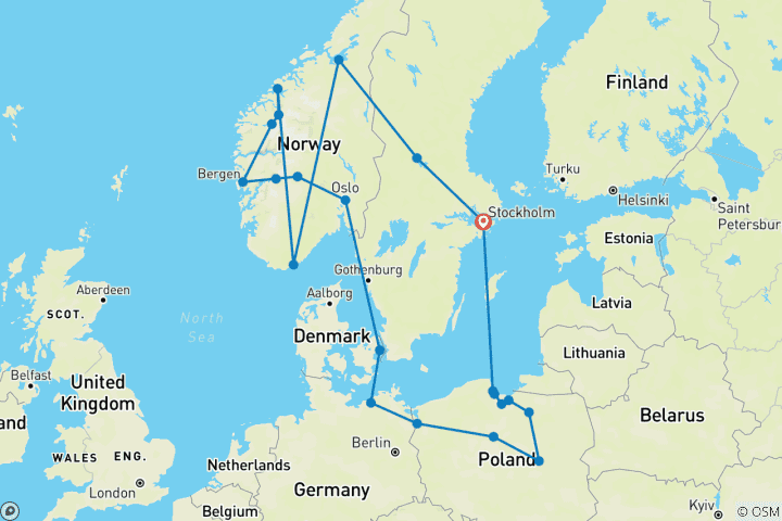 Mapa de Fiordos legendarios y norte de Polonia