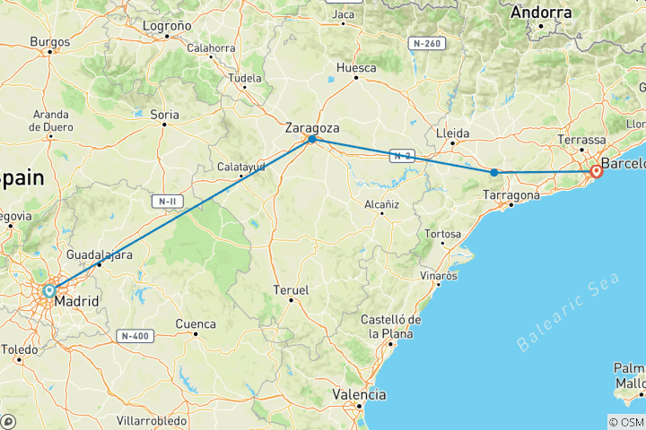 Mapa de Madrid y Barcelona (4 destinations)